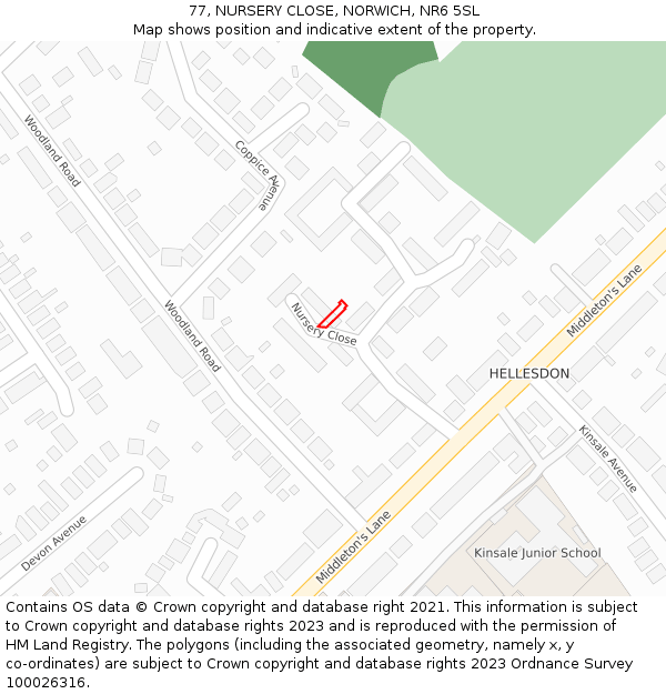 77, NURSERY CLOSE, NORWICH, NR6 5SL: Location map and indicative extent of plot