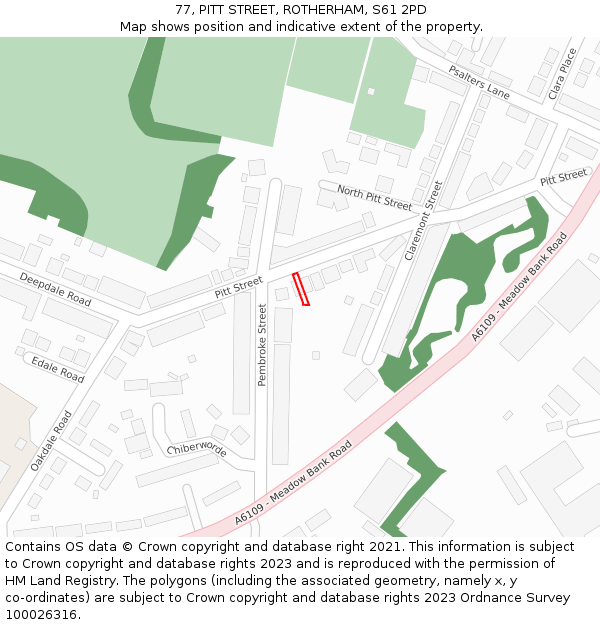 77, PITT STREET, ROTHERHAM, S61 2PD: Location map and indicative extent of plot