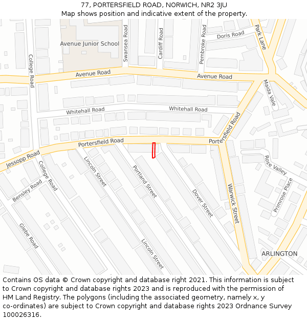 77, PORTERSFIELD ROAD, NORWICH, NR2 3JU: Location map and indicative extent of plot