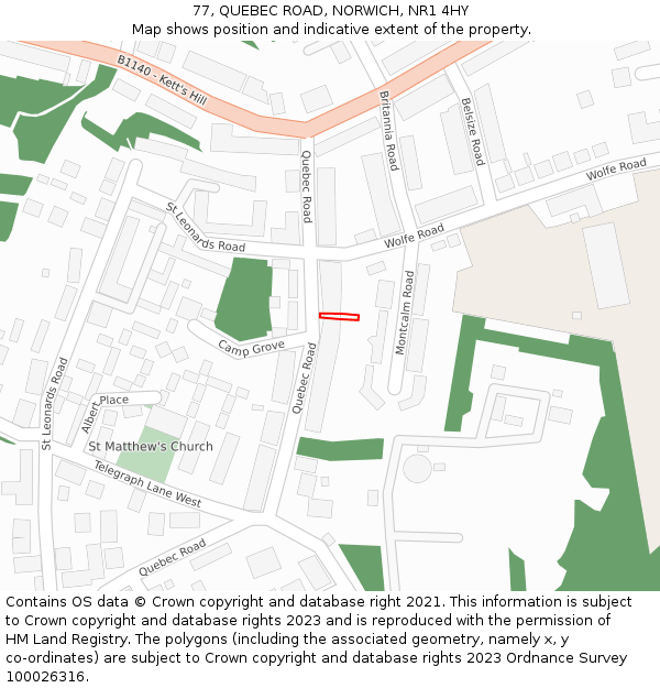 77, QUEBEC ROAD, NORWICH, NR1 4HY: Location map and indicative extent of plot