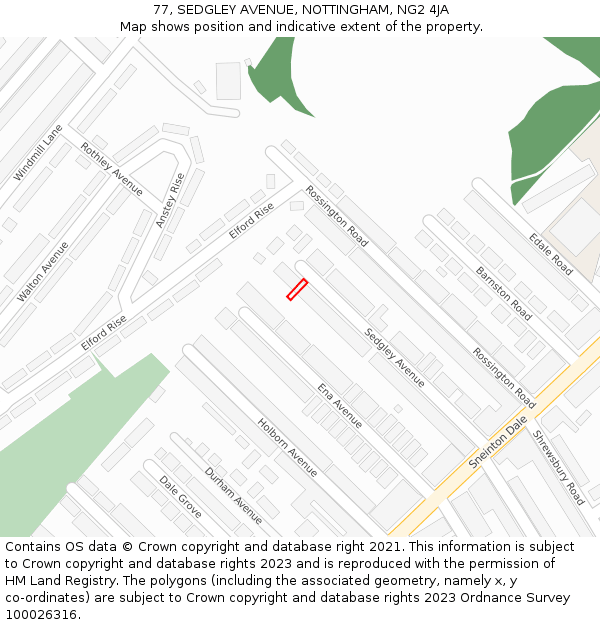 77, SEDGLEY AVENUE, NOTTINGHAM, NG2 4JA: Location map and indicative extent of plot