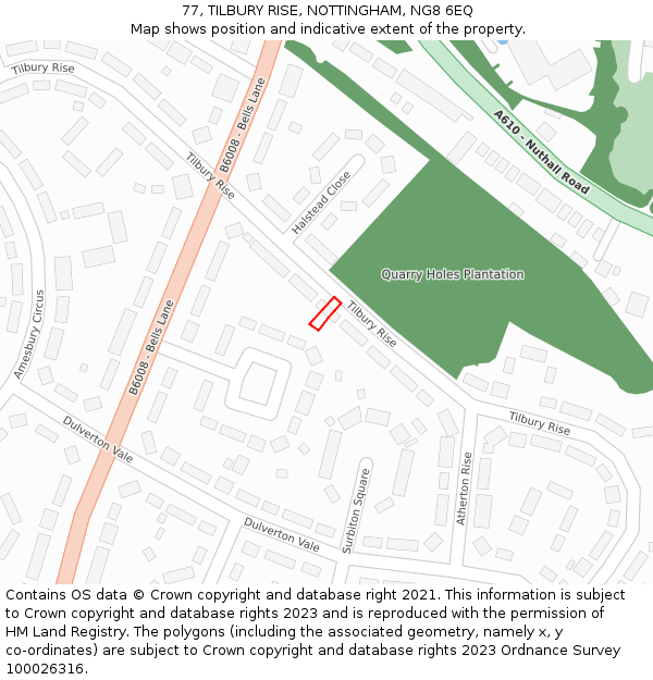 77, TILBURY RISE, NOTTINGHAM, NG8 6EQ: Location map and indicative extent of plot