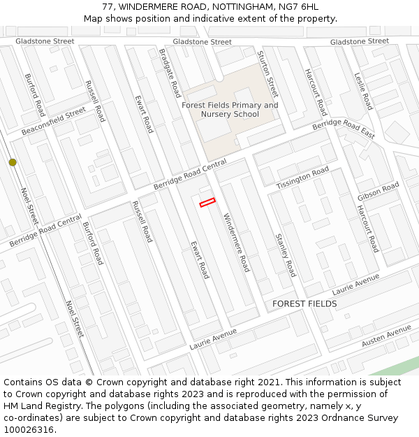 77, WINDERMERE ROAD, NOTTINGHAM, NG7 6HL: Location map and indicative extent of plot