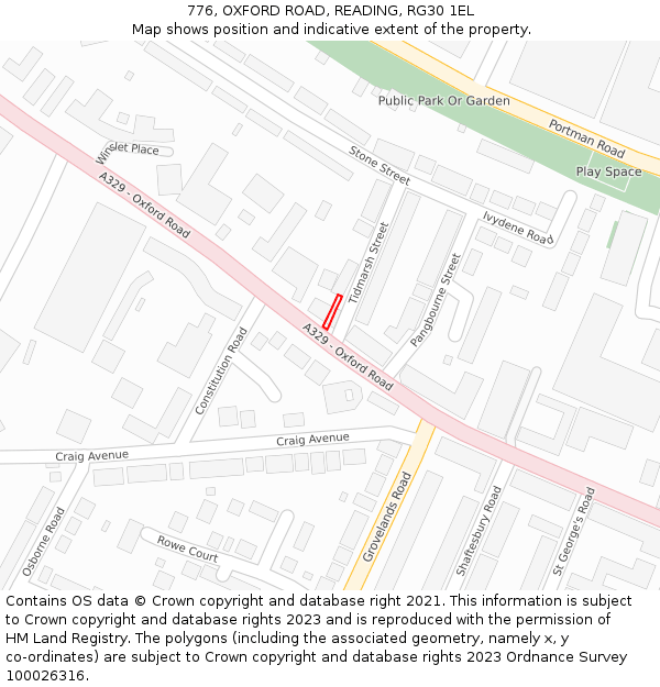776, OXFORD ROAD, READING, RG30 1EL: Location map and indicative extent of plot