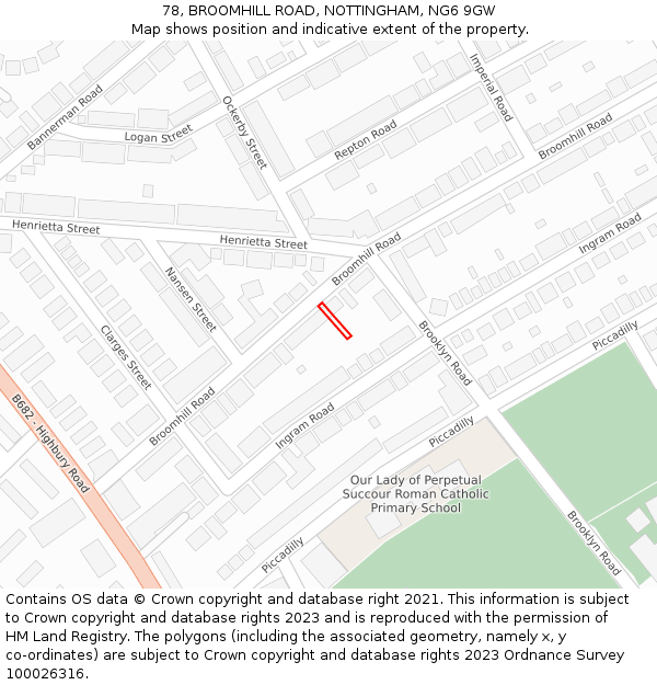 78, BROOMHILL ROAD, NOTTINGHAM, NG6 9GW: Location map and indicative extent of plot