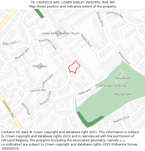 78, CANNOCK WAY, LOWER EARLEY, READING, RG6 4EF: Location map and indicative extent of plot