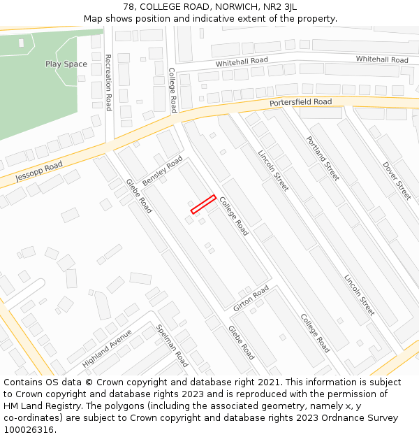 78, COLLEGE ROAD, NORWICH, NR2 3JL: Location map and indicative extent of plot