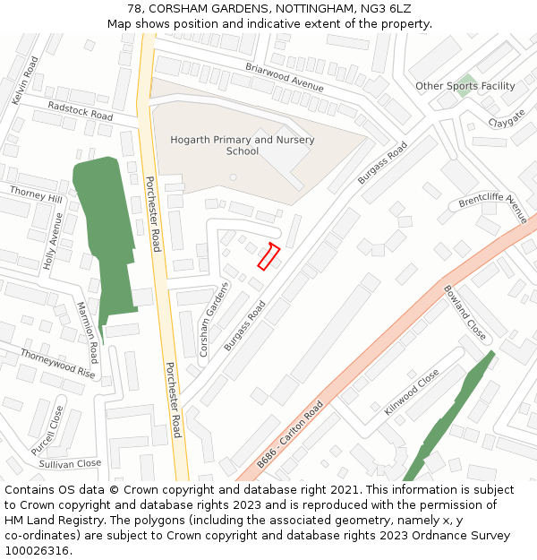 78, CORSHAM GARDENS, NOTTINGHAM, NG3 6LZ: Location map and indicative extent of plot