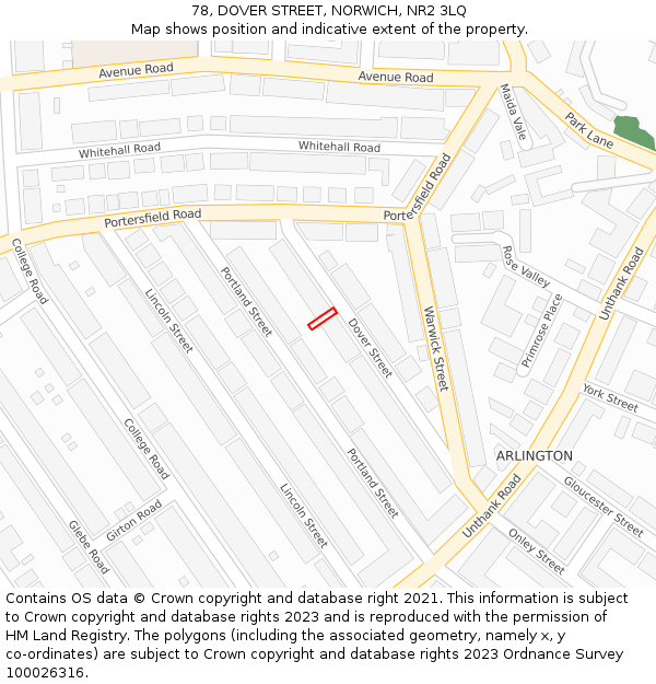78, DOVER STREET, NORWICH, NR2 3LQ: Location map and indicative extent of plot