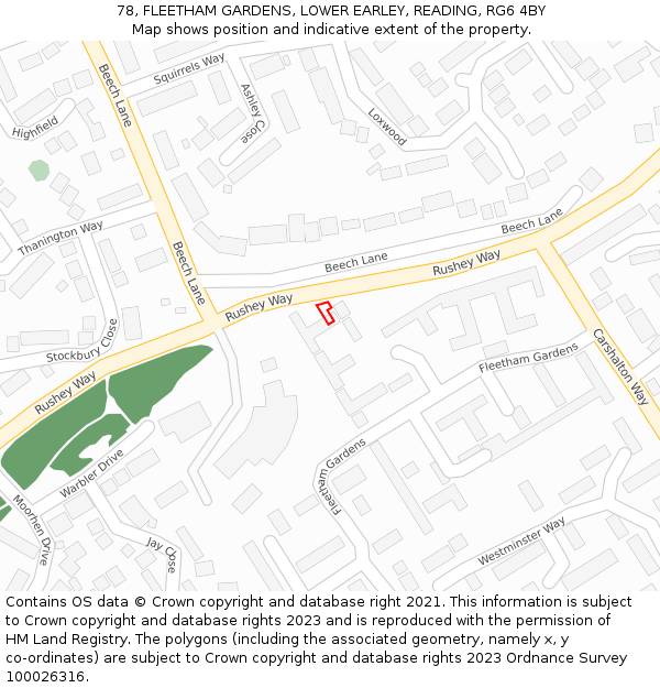 78, FLEETHAM GARDENS, LOWER EARLEY, READING, RG6 4BY: Location map and indicative extent of plot