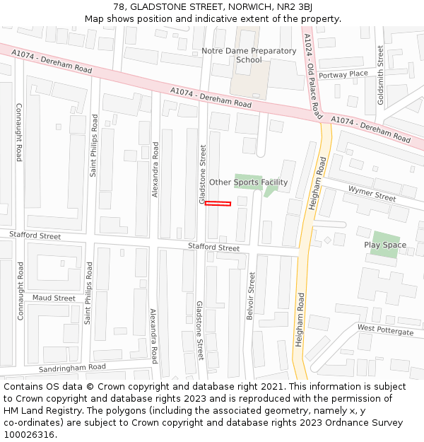 78, GLADSTONE STREET, NORWICH, NR2 3BJ: Location map and indicative extent of plot