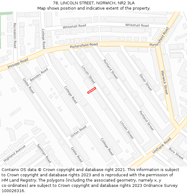 78, LINCOLN STREET, NORWICH, NR2 3LA: Location map and indicative extent of plot