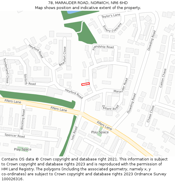 78, MARAUDER ROAD, NORWICH, NR6 6HD: Location map and indicative extent of plot