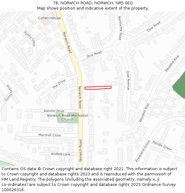 78, NORWICH ROAD, NORWICH, NR5 0EG: Location map and indicative extent of plot