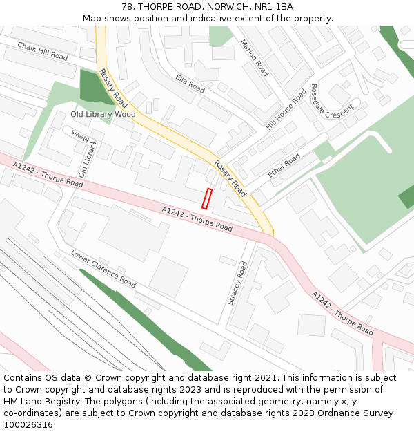 78, THORPE ROAD, NORWICH, NR1 1BA: Location map and indicative extent of plot