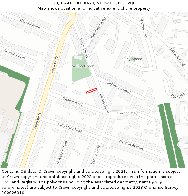 78, TRAFFORD ROAD, NORWICH, NR1 2QP: Location map and indicative extent of plot
