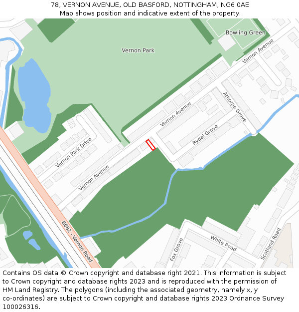 78, VERNON AVENUE, OLD BASFORD, NOTTINGHAM, NG6 0AE: Location map and indicative extent of plot