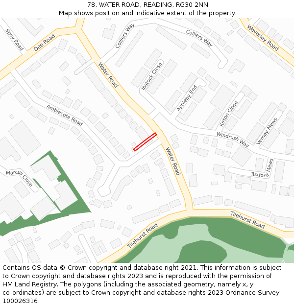 78, WATER ROAD, READING, RG30 2NN: Location map and indicative extent of plot
