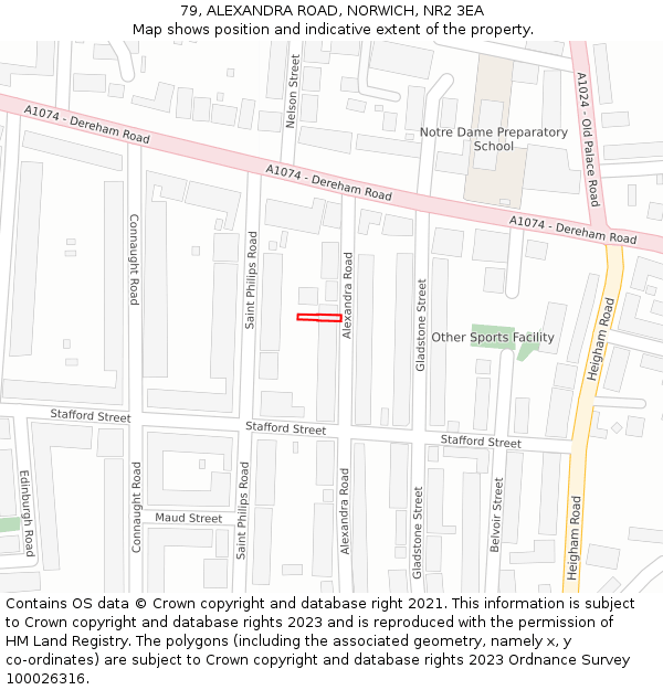 79, ALEXANDRA ROAD, NORWICH, NR2 3EA: Location map and indicative extent of plot