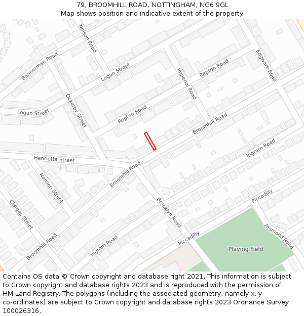 79, BROOMHILL ROAD, NOTTINGHAM, NG6 9GL: Location map and indicative extent of plot