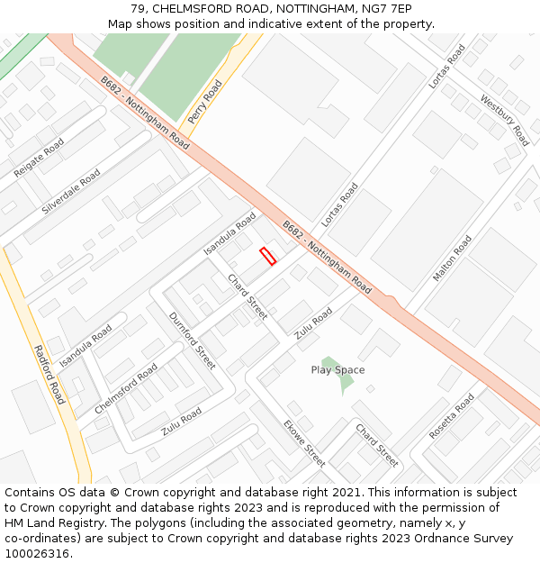 79, CHELMSFORD ROAD, NOTTINGHAM, NG7 7EP: Location map and indicative extent of plot