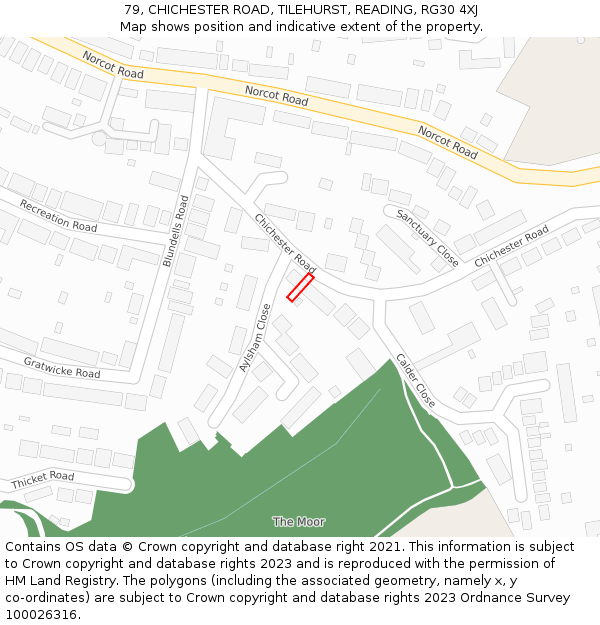 79, CHICHESTER ROAD, TILEHURST, READING, RG30 4XJ: Location map and indicative extent of plot