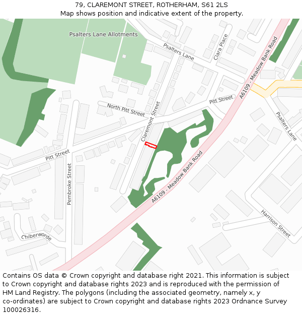 79, CLAREMONT STREET, ROTHERHAM, S61 2LS: Location map and indicative extent of plot