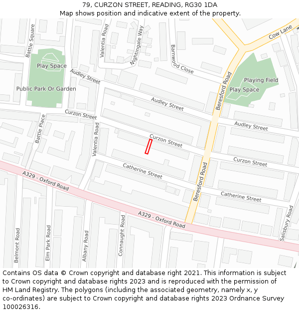 79, CURZON STREET, READING, RG30 1DA: Location map and indicative extent of plot