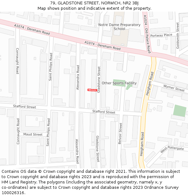 79, GLADSTONE STREET, NORWICH, NR2 3BJ: Location map and indicative extent of plot