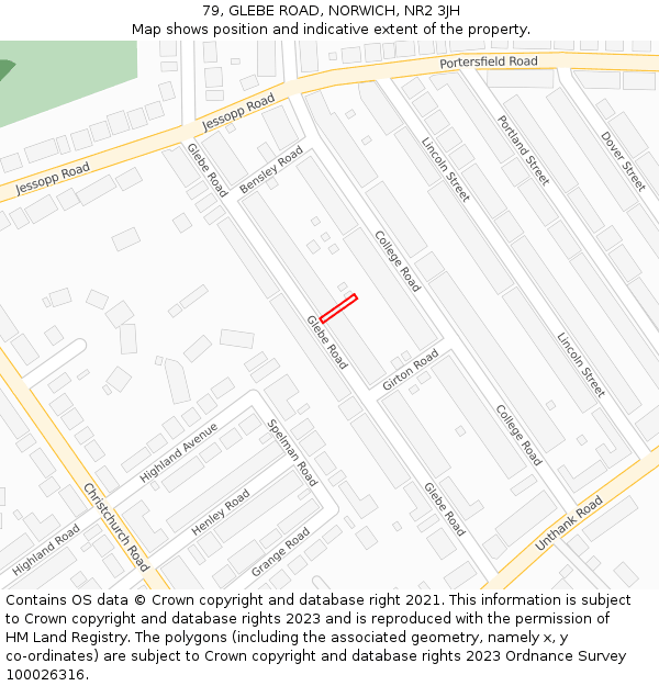 79, GLEBE ROAD, NORWICH, NR2 3JH: Location map and indicative extent of plot