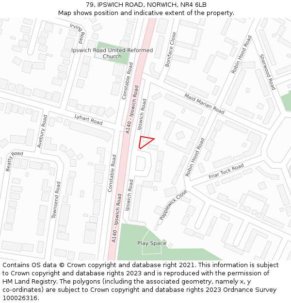 79, IPSWICH ROAD, NORWICH, NR4 6LB: Location map and indicative extent of plot