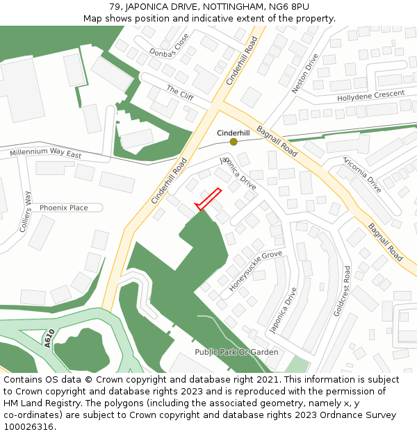 79, JAPONICA DRIVE, NOTTINGHAM, NG6 8PU: Location map and indicative extent of plot