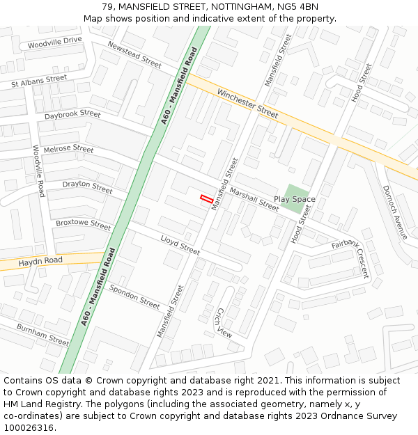 79, MANSFIELD STREET, NOTTINGHAM, NG5 4BN: Location map and indicative extent of plot