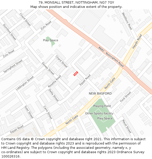 79, MONSALL STREET, NOTTINGHAM, NG7 7GY: Location map and indicative extent of plot