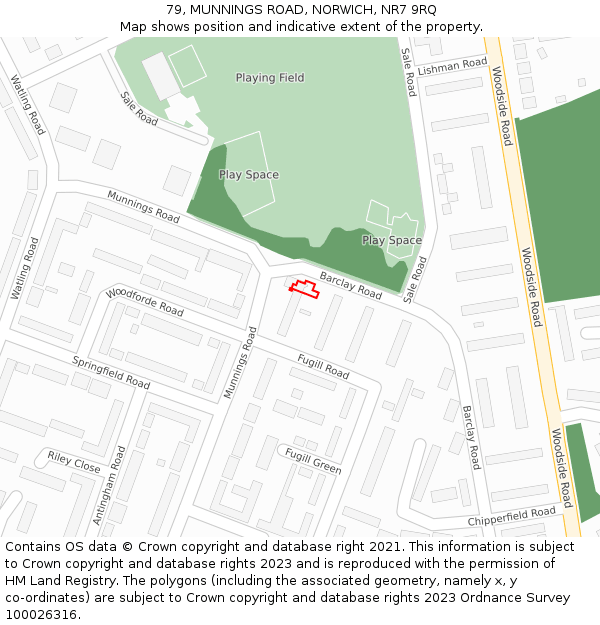 79, MUNNINGS ROAD, NORWICH, NR7 9RQ: Location map and indicative extent of plot