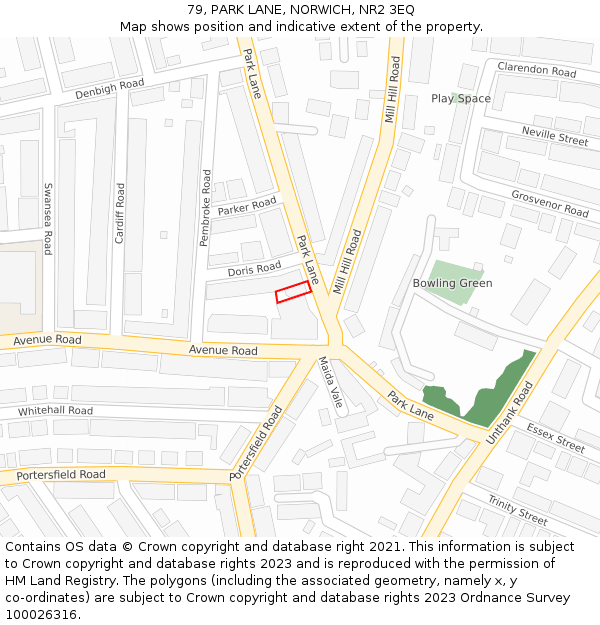 79, PARK LANE, NORWICH, NR2 3EQ: Location map and indicative extent of plot