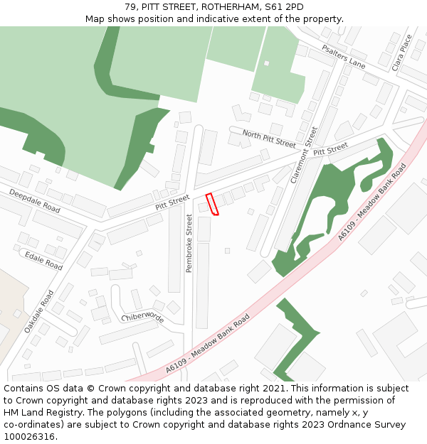 79, PITT STREET, ROTHERHAM, S61 2PD: Location map and indicative extent of plot