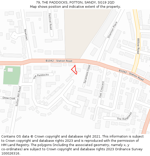 79, THE PADDOCKS, POTTON, SANDY, SG19 2QD: Location map and indicative extent of plot