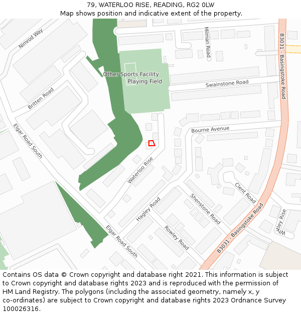 79, WATERLOO RISE, READING, RG2 0LW: Location map and indicative extent of plot