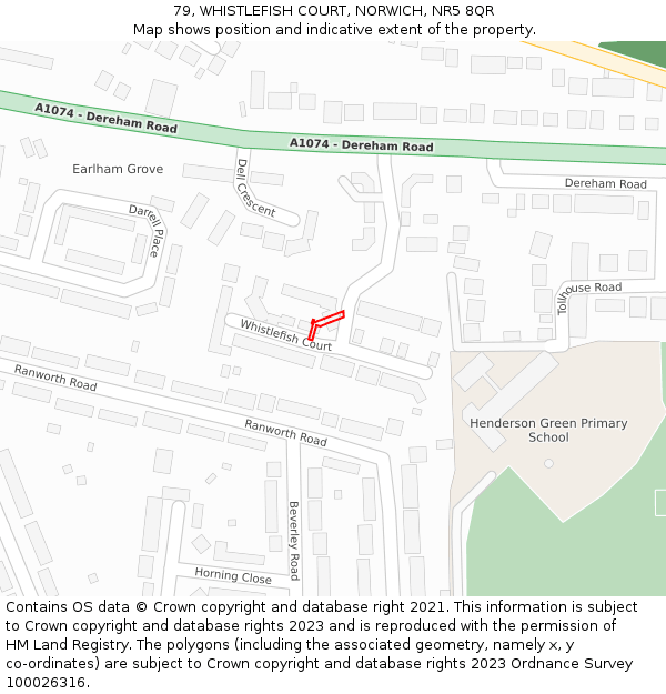 79, WHISTLEFISH COURT, NORWICH, NR5 8QR: Location map and indicative extent of plot