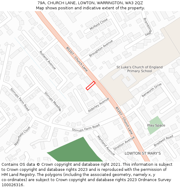 79A, CHURCH LANE, LOWTON, WARRINGTON, WA3 2QZ: Location map and indicative extent of plot