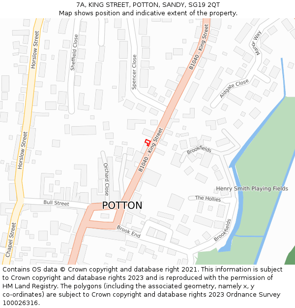 7A, KING STREET, POTTON, SANDY, SG19 2QT: Location map and indicative extent of plot