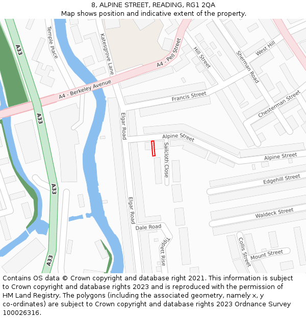 8, ALPINE STREET, READING, RG1 2QA: Location map and indicative extent of plot