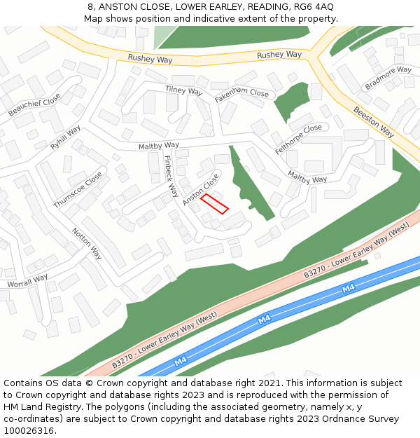 8, ANSTON CLOSE, LOWER EARLEY, READING, RG6 4AQ: Location map and indicative extent of plot