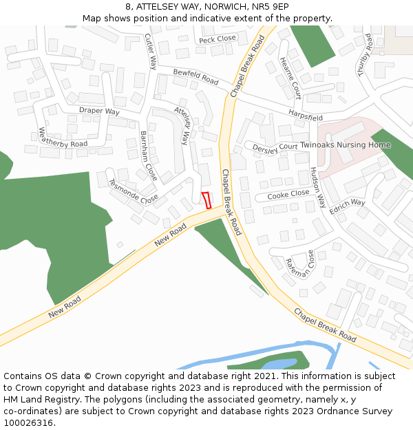 8, ATTELSEY WAY, NORWICH, NR5 9EP: Location map and indicative extent of plot