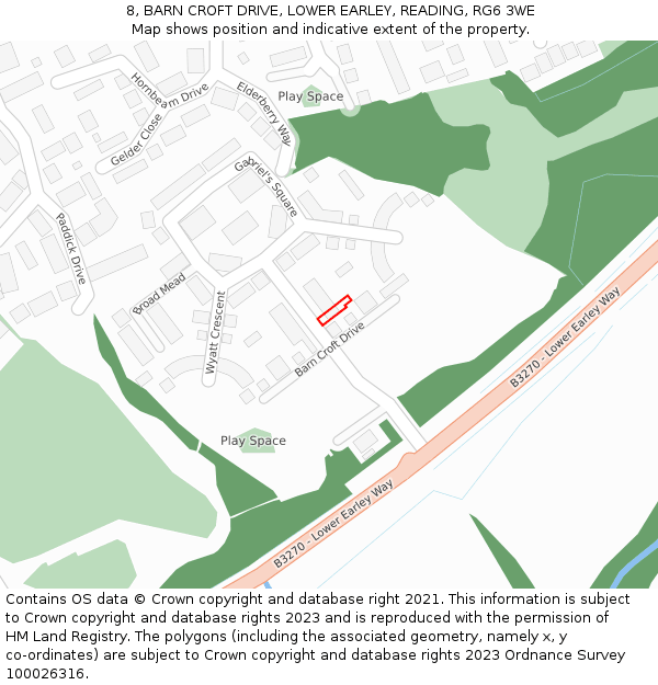 8, BARN CROFT DRIVE, LOWER EARLEY, READING, RG6 3WE: Location map and indicative extent of plot
