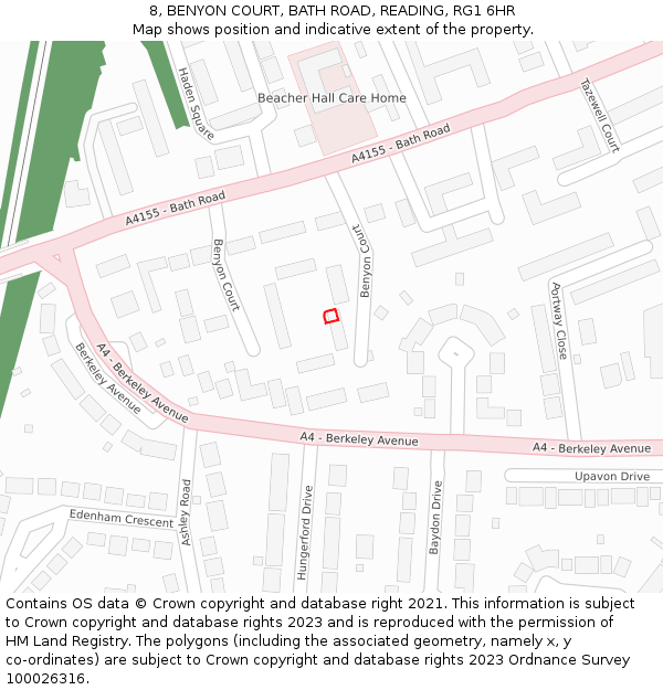 8, BENYON COURT, BATH ROAD, READING, RG1 6HR: Location map and indicative extent of plot