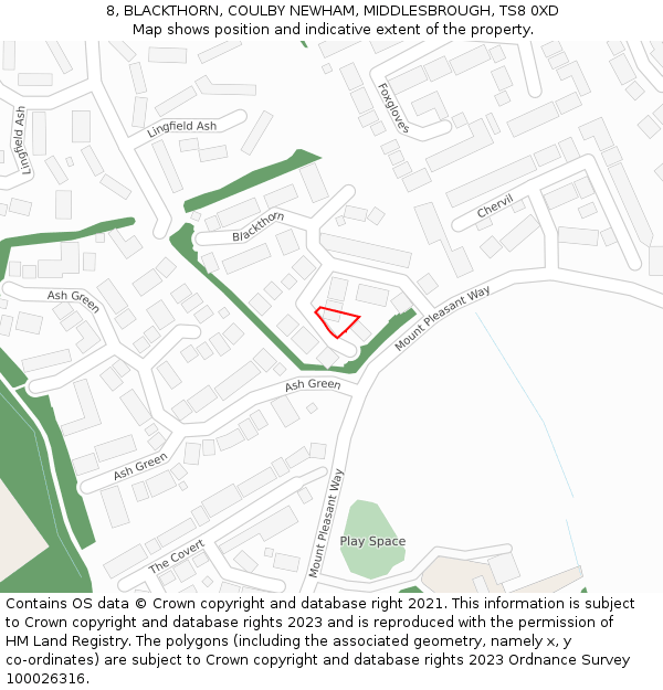 8, BLACKTHORN, COULBY NEWHAM, MIDDLESBROUGH, TS8 0XD: Location map and indicative extent of plot