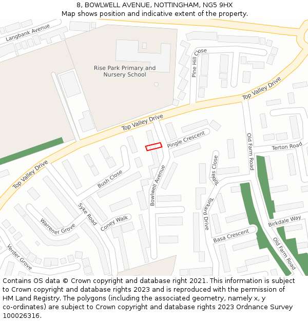 8, BOWLWELL AVENUE, NOTTINGHAM, NG5 9HX: Location map and indicative extent of plot