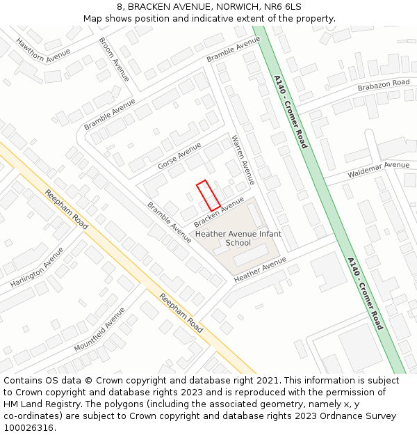 8, BRACKEN AVENUE, NORWICH, NR6 6LS: Location map and indicative extent of plot